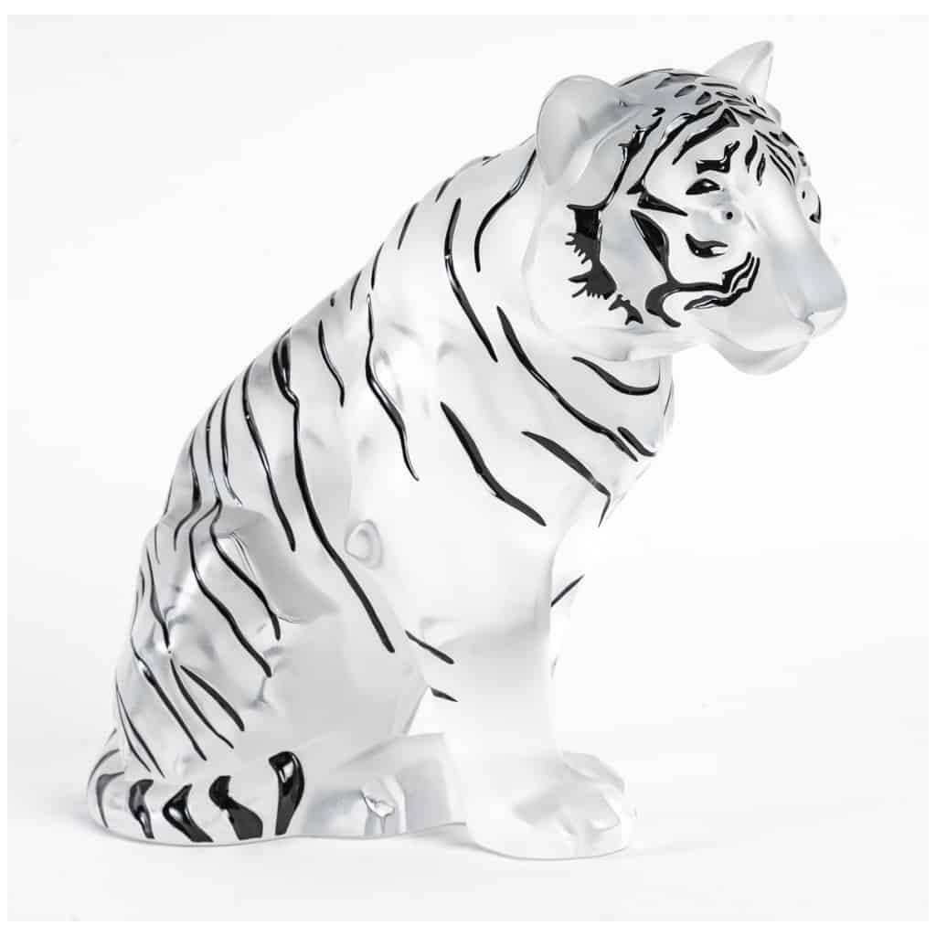 Lalique France – Sculpture Tigre Cristal Blanc Emaillé Noir – Neuf En Coffret Avec Certificat 3