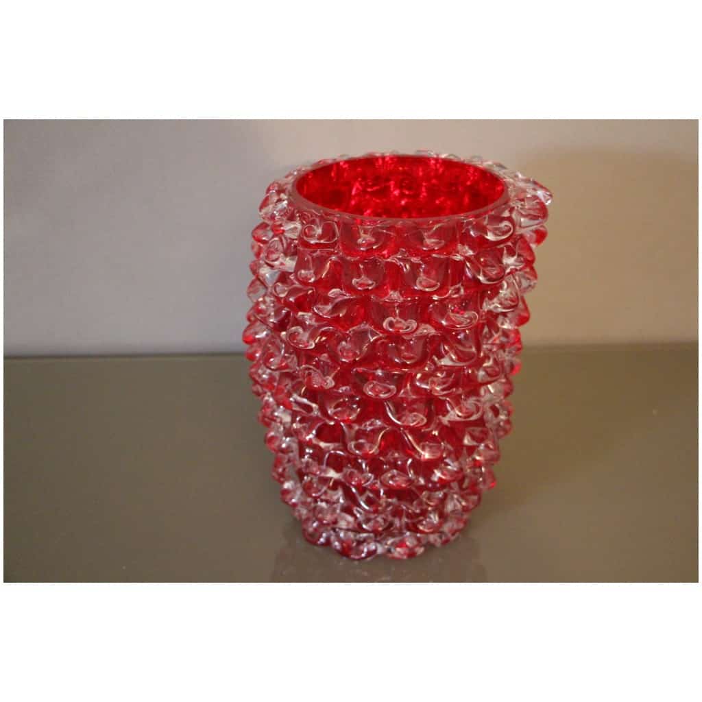 Ancien vase en verre de Murano rouge Rostrato rubis 6