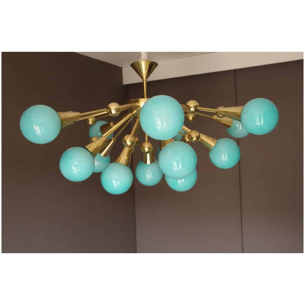 Lustre demi spoutnik en verre bleu turquoise 7