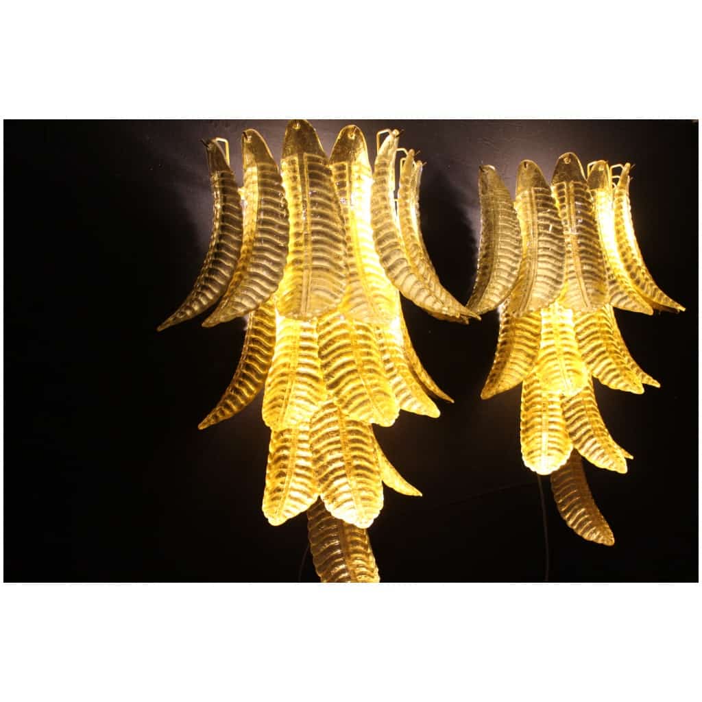 Pair of long sconces in golden Murano glass in the shape of a palm tree 8