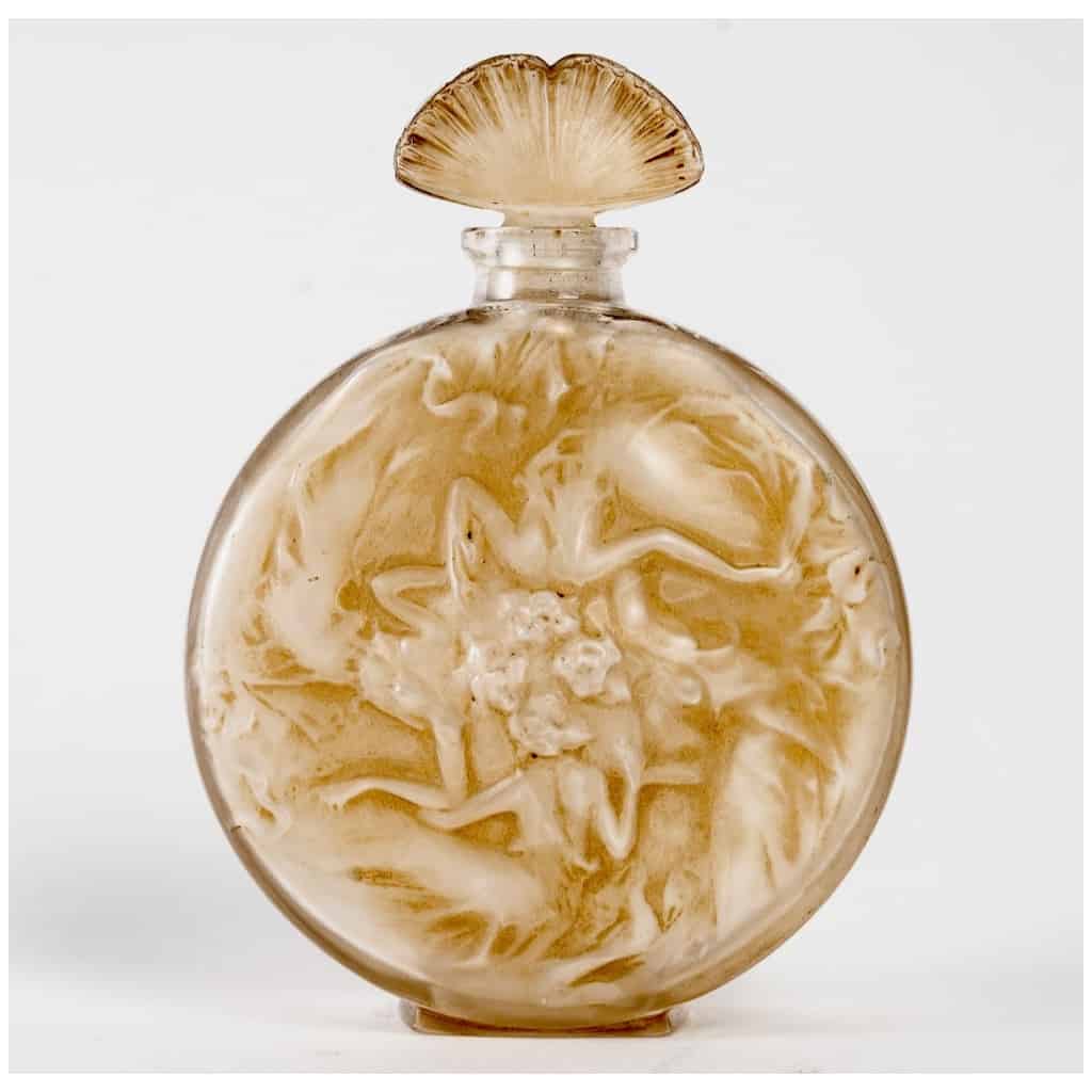 1912 René Lalique – Rosace Bottle Figures White Glass Patina Sepia 3