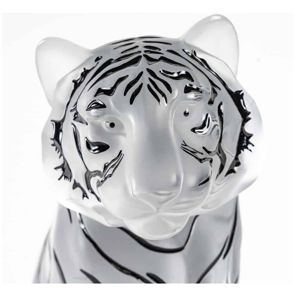 Lalique France – Sculpture Tigre Cristal Blanc Emaillé Noir – Neuf En Coffret Avec Certificat 5
