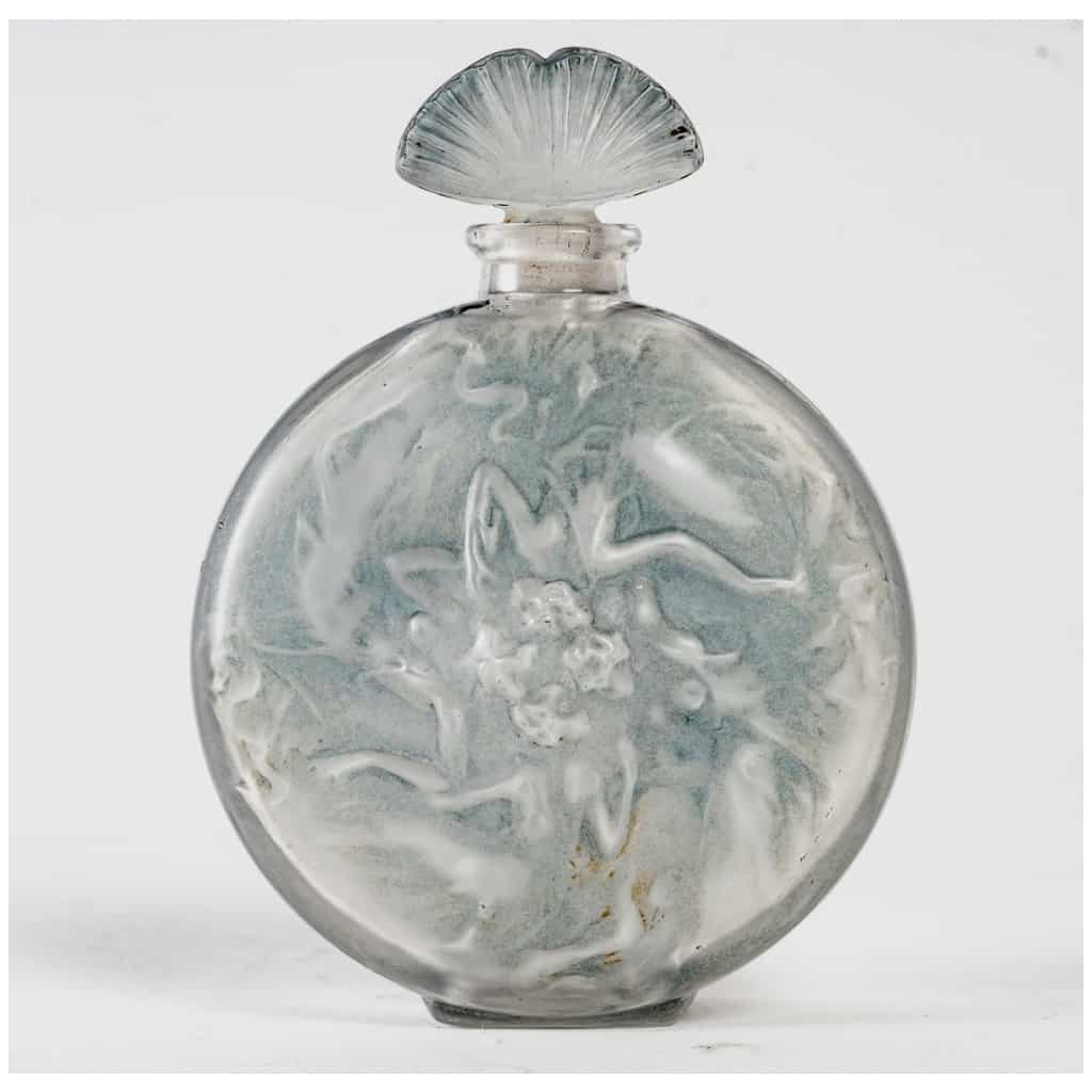 1912 René Lalique – Rosace Bottle Figurines White Glass with Blue Patina 5