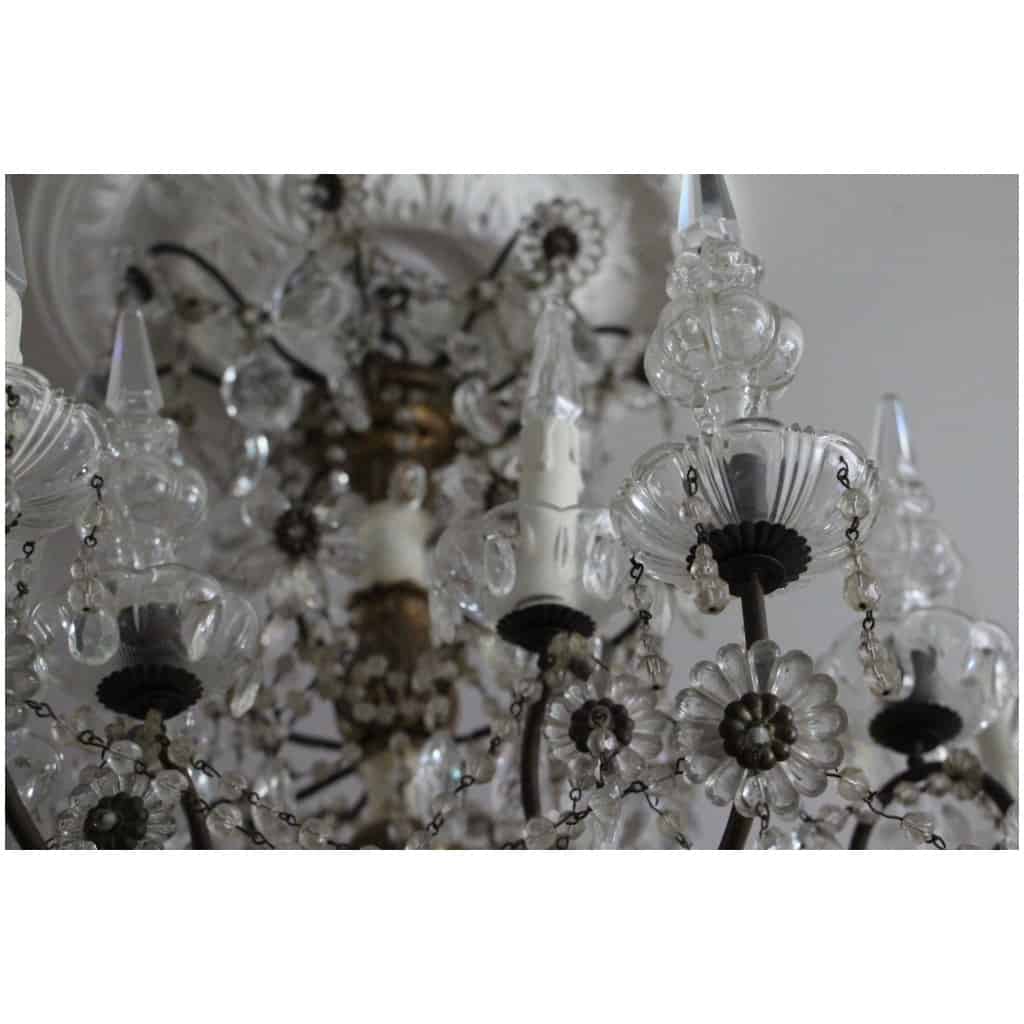 Lustre Italien à pampilles de cristal et bois sculpté du 19 ème siècle 26