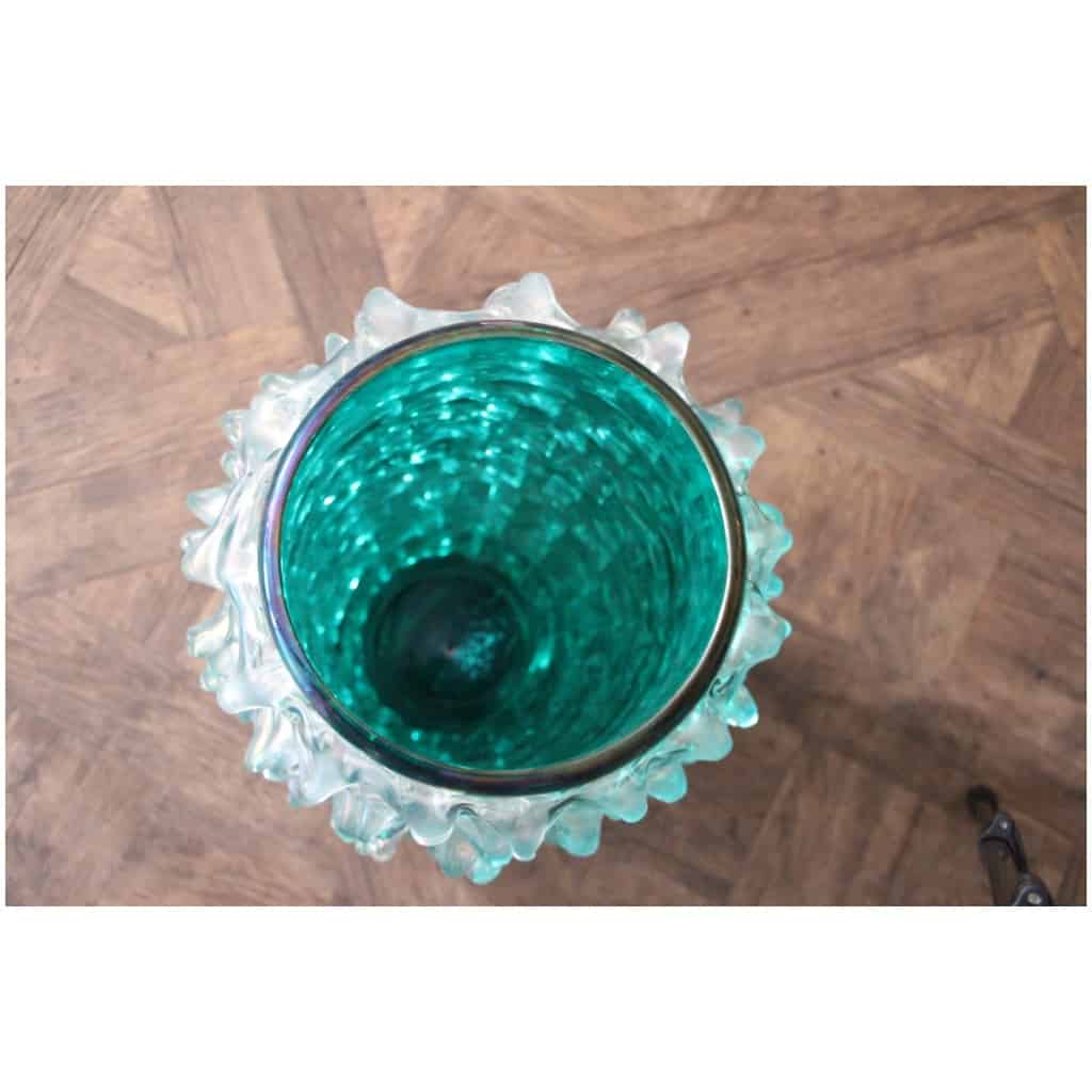 Ancien vase en verre Cénédese Murano bleu-vert turquoise rostrato 8