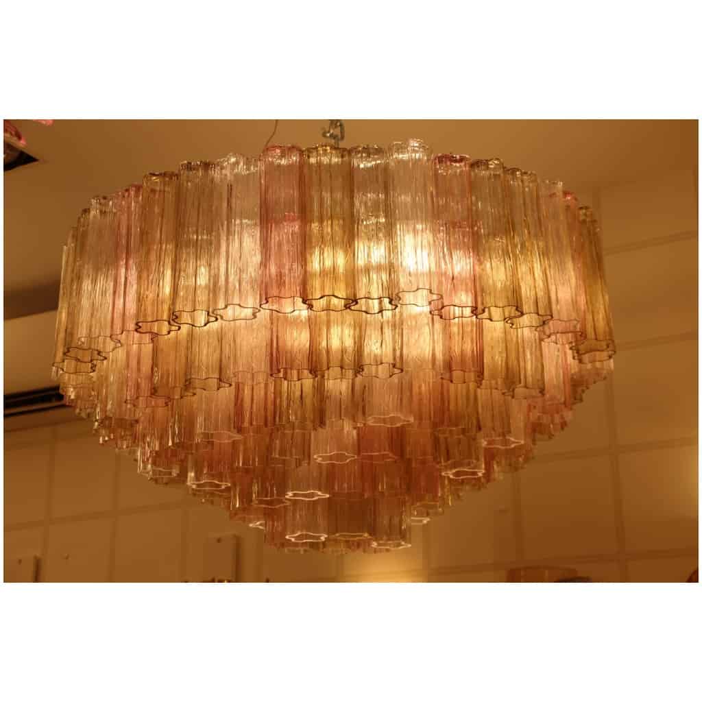 Lustre Venini en verre de Murano rose blanc et ambré 8