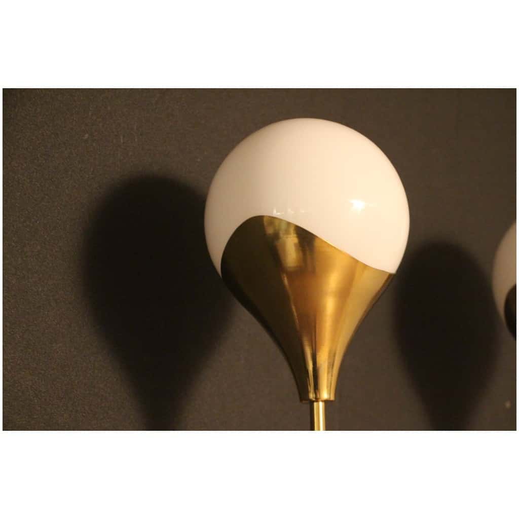 Pair of White Murano Glass and Brass Wall Sconces, Style Stilnovo 8