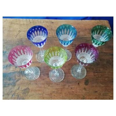 6 grands verres de couleur Roemer, Saint Louis, modèle Tommy