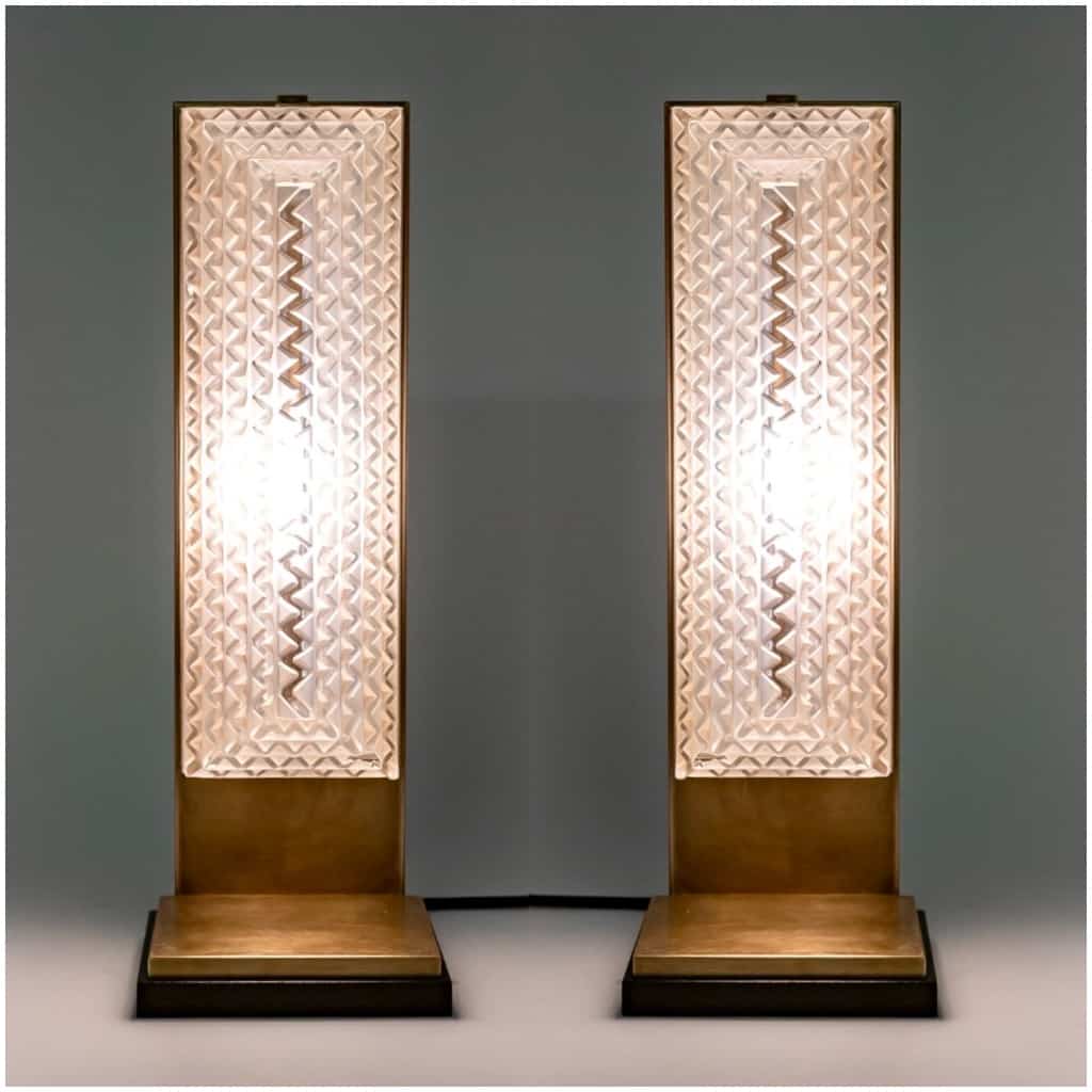 1935 René Lalique – Paire d’Appliques Art Déco Normandie Montées En Lampes Verre Blanc 5