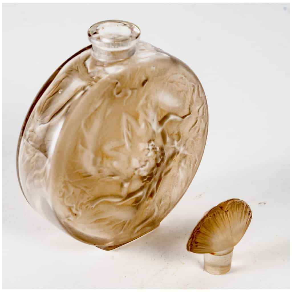 1912 René Lalique – Rosace Bottle Figures White Glass Patina Sepia 7