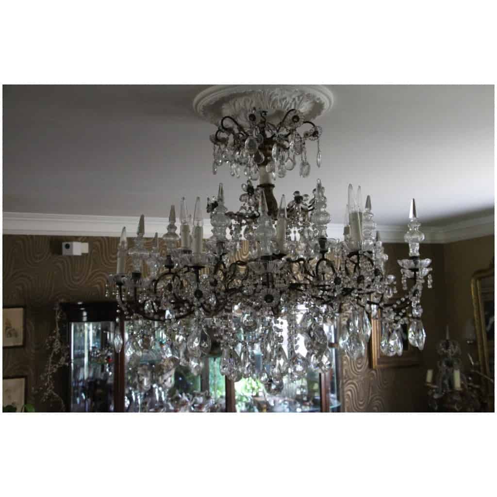 Lustre Italien à pampilles de cristal et bois sculpté du 19 ème siècle 25