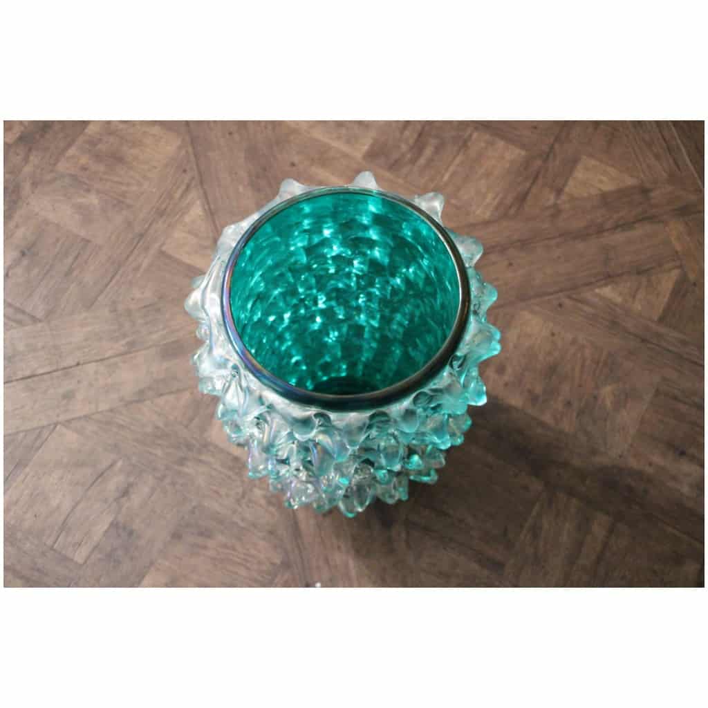 Ancien vase en verre Cénédese Murano bleu-vert turquoise rostrato 9