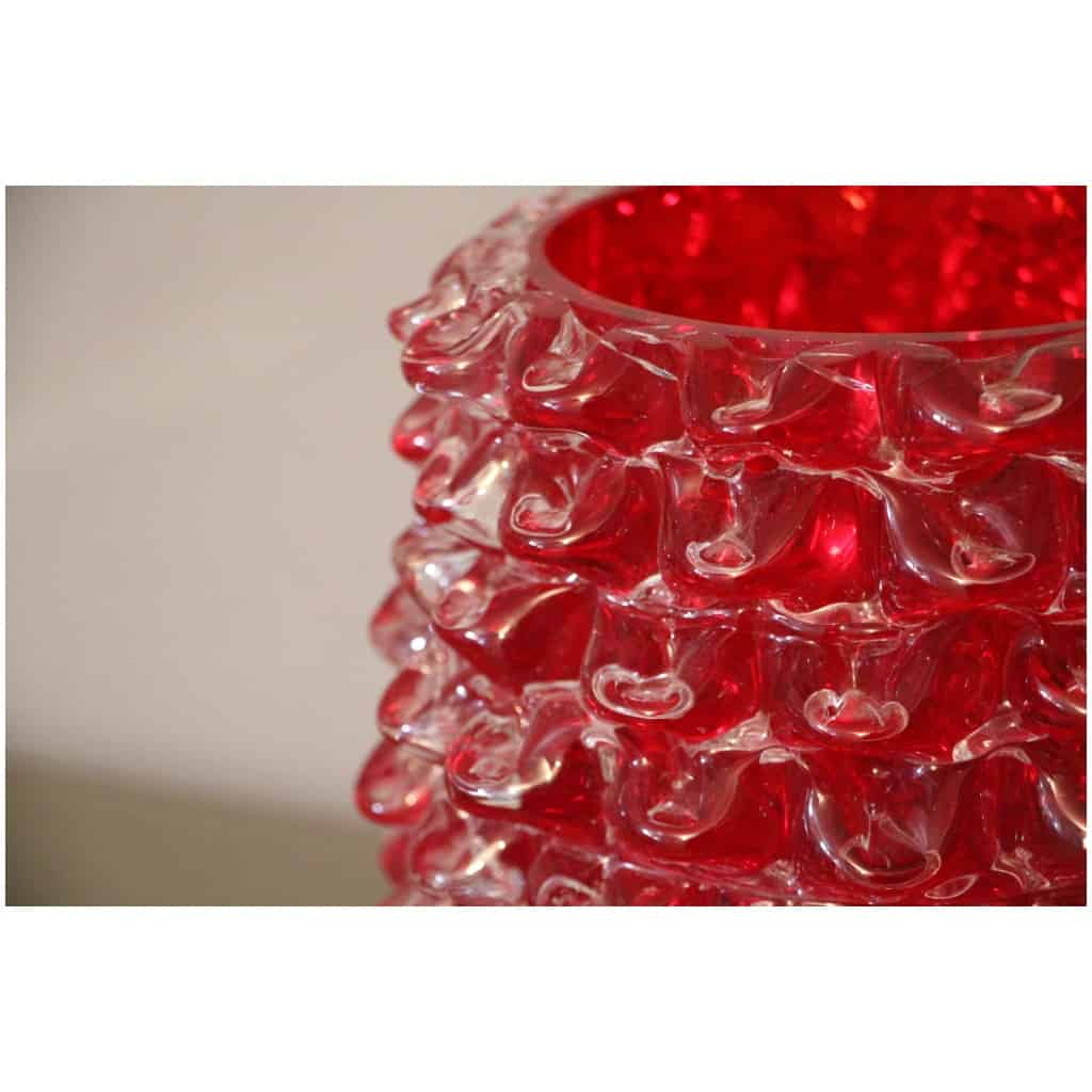 Ancien vase en verre de Murano rouge Rostrato rubis 8