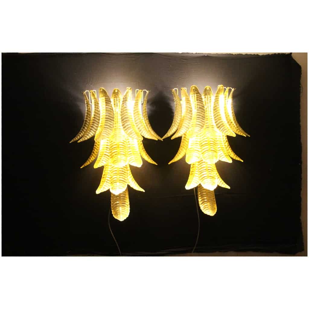 Pair of long sconces in golden Murano glass in the shape of a palm tree 10