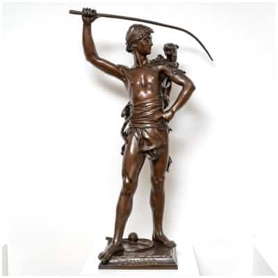 Sculpture – Le Dompteur De Félins , « DOMITOR » , Eugène Marioton (1857-1933) – Bronze