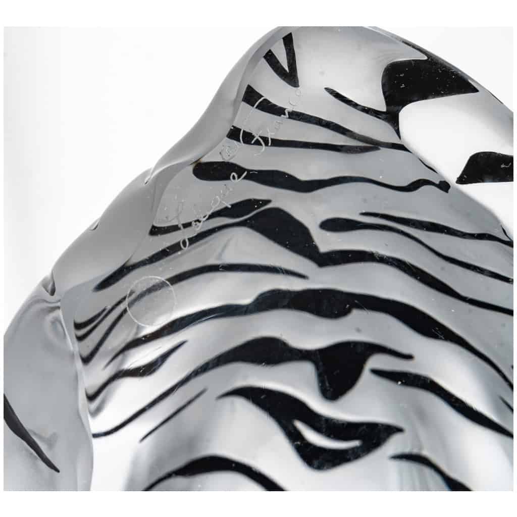 Lalique France – Sculpture Tigre Cristal Blanc Emaillé Noir – Neuf En Coffret Avec Certificat 8