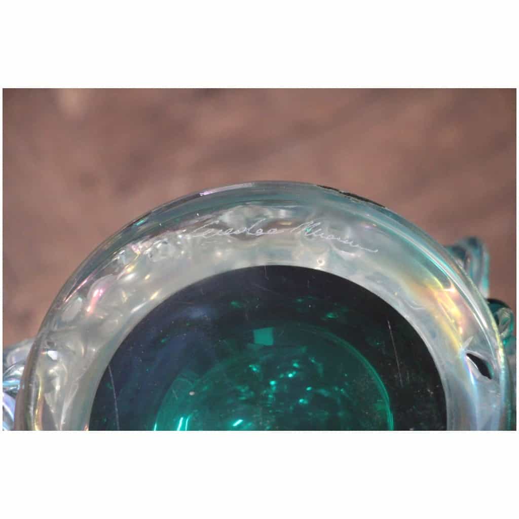 Ancien vase en verre Cénédese Murano bleu-vert turquoise rostrato 10