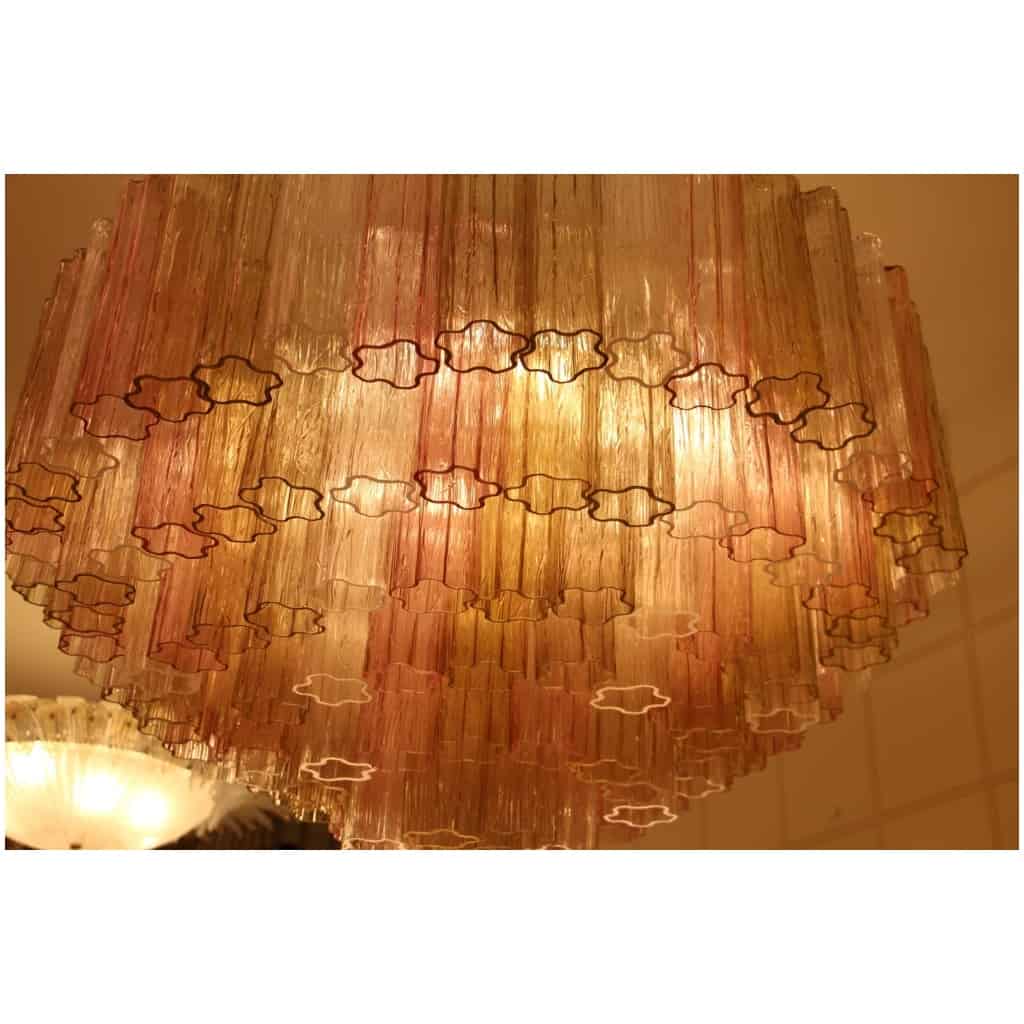 Venini chandelier in pink white and amber Murano glass 10