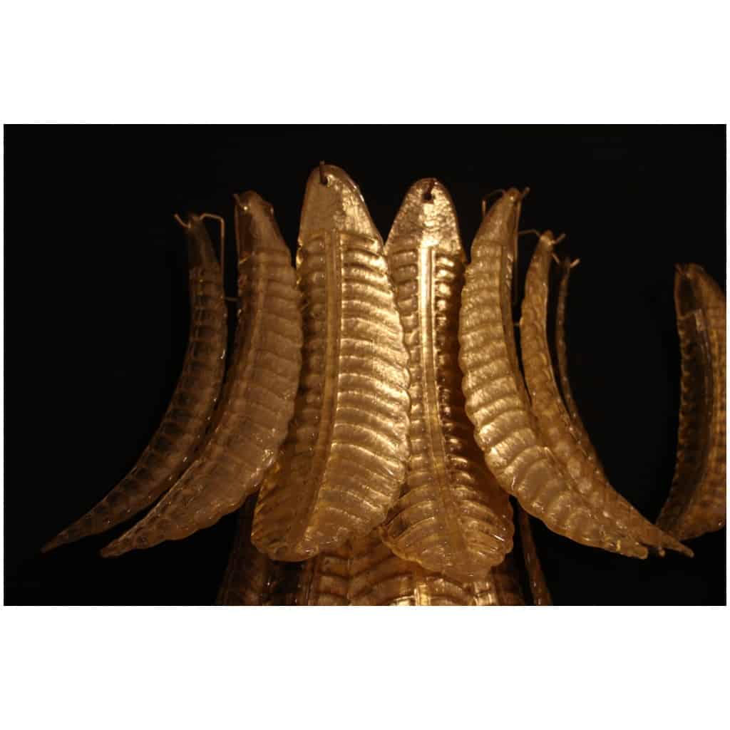 Pair of long sconces in golden Murano glass in the shape of a palm tree 11