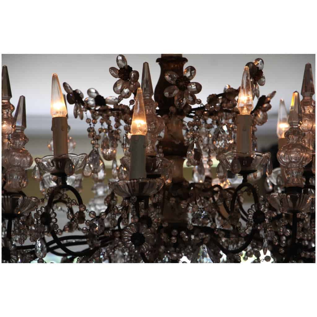 Lustre Italien à pampilles de cristal et bois sculpté du 19 ème siècle 23