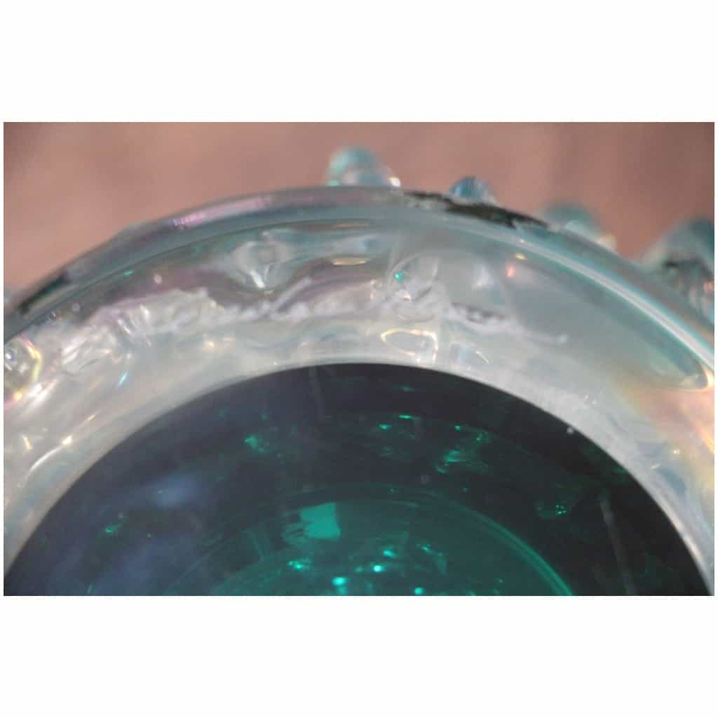 Ancien vase en verre Cénédese Murano bleu-vert turquoise rostrato 11