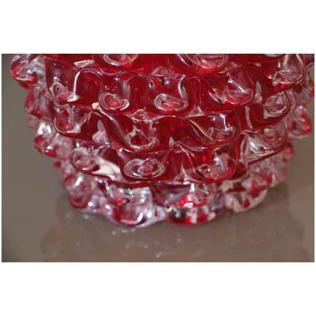 Ancien vase en verre de Murano rouge Rostrato rubis 10