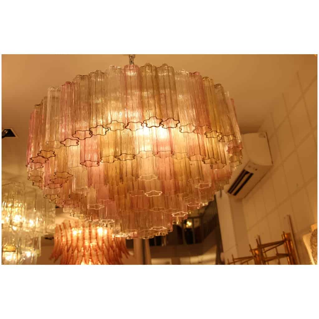 Lustre Venini en verre de Murano rose blanc et ambré 11
