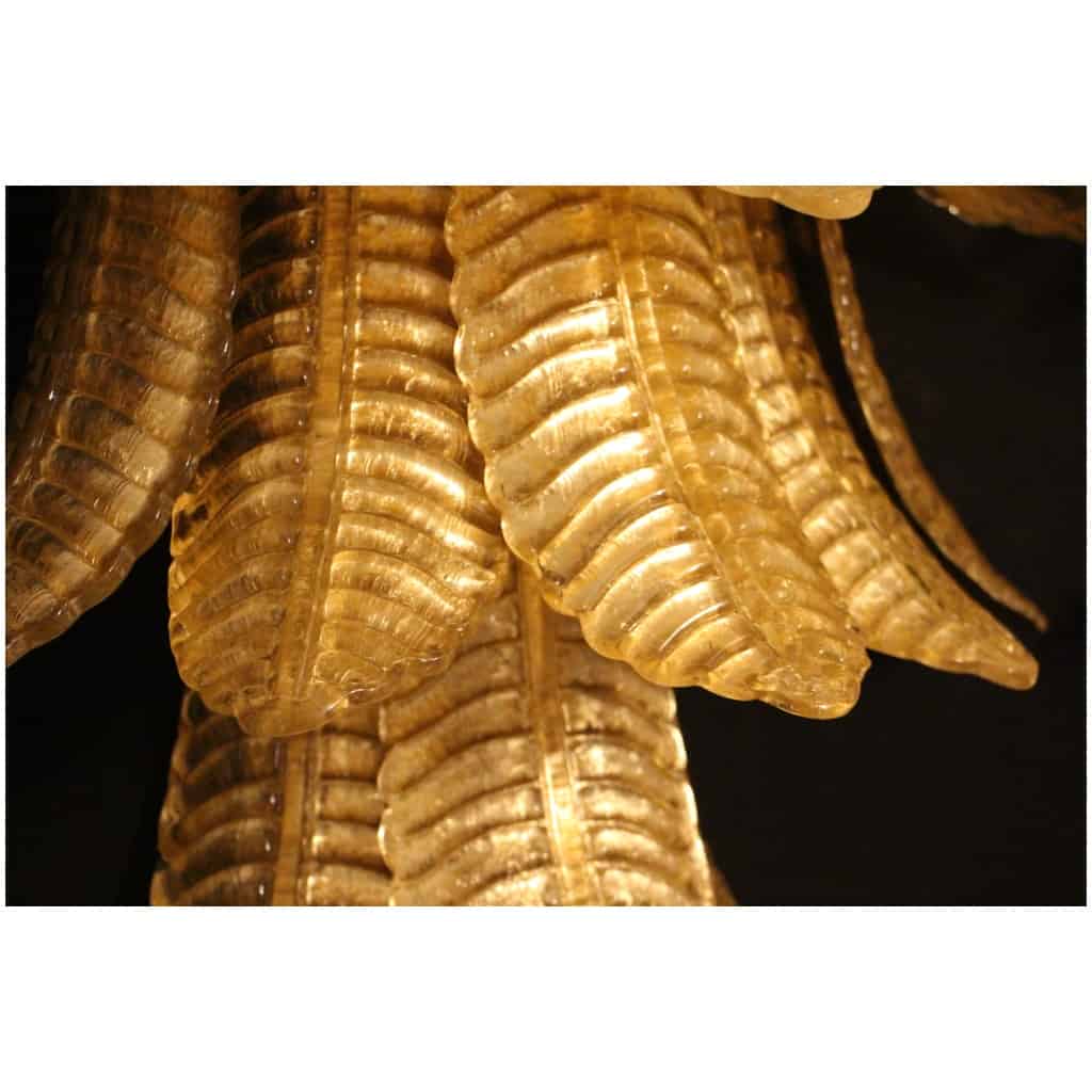 Paire d’appliques longues en verre de Murano doré en forme de palmier 12