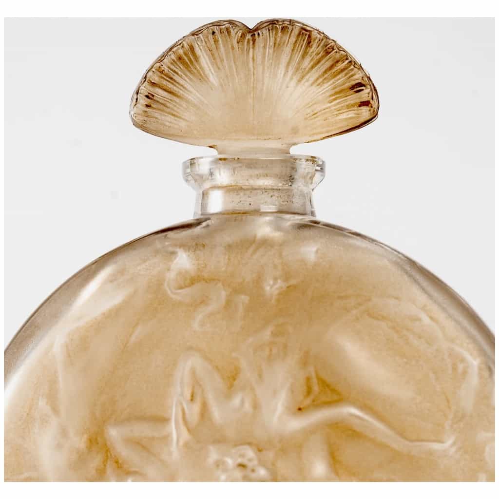 1912 René Lalique – Rosace Bottle Figures White Glass Patina Sepia 6