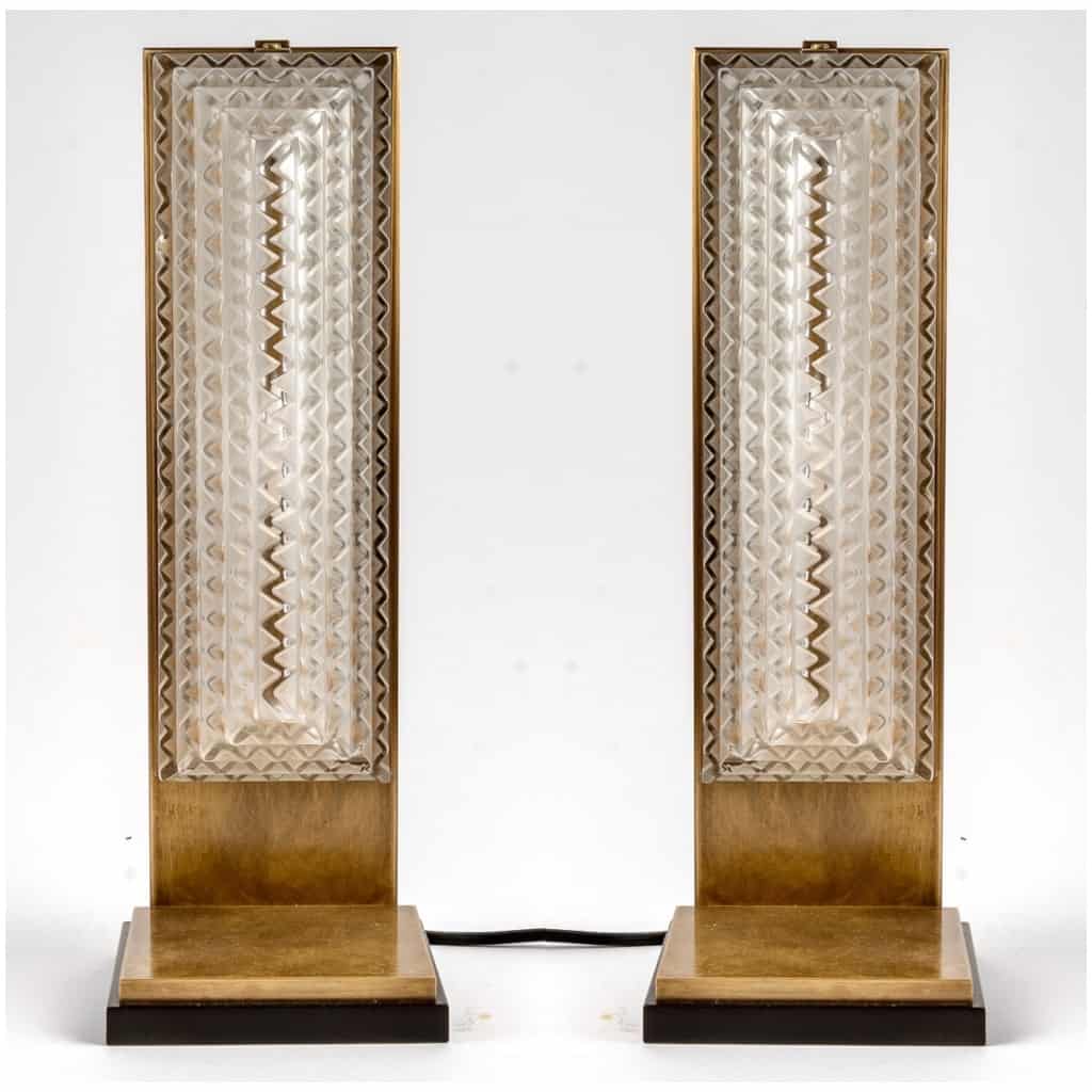 1935 René Lalique – Paire d’Appliques Art Déco Normandie Montées En Lampes Verre Blanc 3