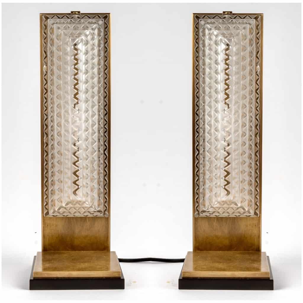 1935 René Lalique – Paire d’Appliques Art Déco Normandie Montées En Lampes Verre Blanc 3