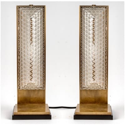 1935 René Lalique – Paire d’Appliques Art Déco Normandie Montées En Lampes Verre Blanc