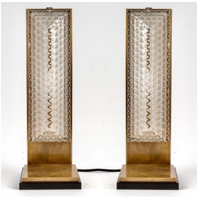 1935 René Lalique – Pair of Normandy Art Deco Sconces Mounted in White Glass Lamps 3