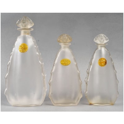 1912 René Lalique – 3 White Glass Oregano Bottles For Coty