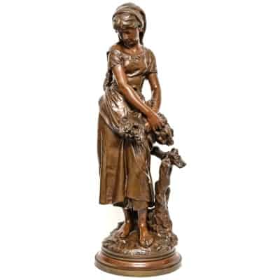 Sculpture – Jeune Fille À La Gerbe De Blé , Mathurin Moreau (1822-1912) – Bronze