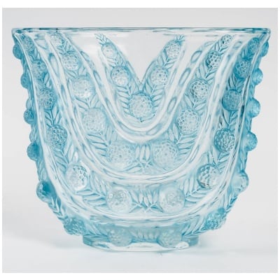 1937 René Lalique – Vase Vichy Verre Blanc Patiné Bleu