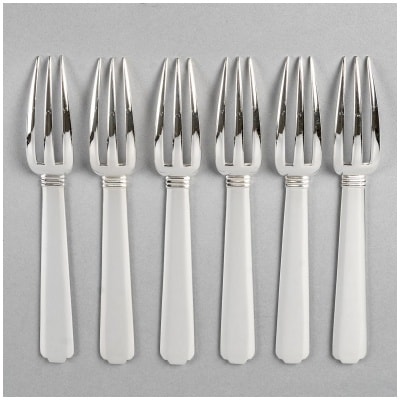 1924 Jean Puiforcat - 6 Bayonne Table Forks Sterling Silver