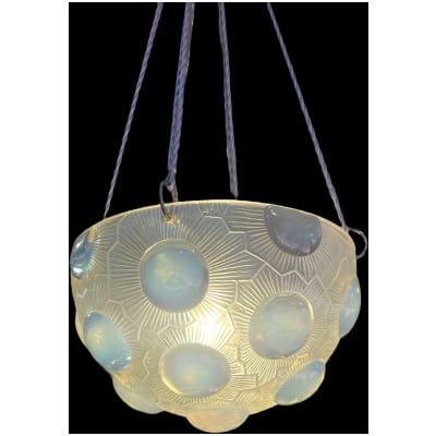 1926 René Lalique – Suspension Plafonnier Lustre Soleil Verre Opalescent 3