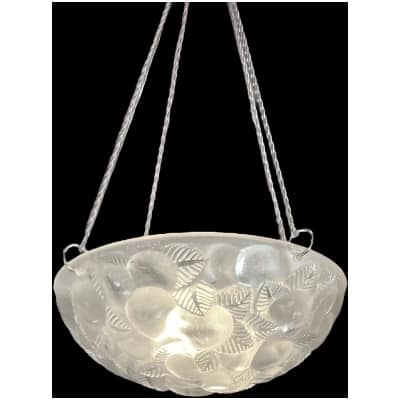 1929 René Lalique – Suspension Plafonnier Lustre Lausanne Verre Blanc