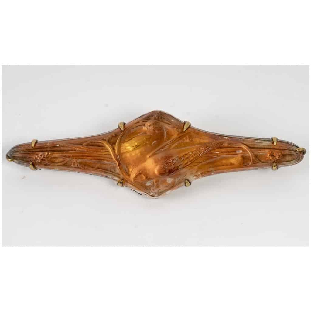 1911 René Lalique – Brooch Two Pheasants White Glass On Orange Tinsel 3