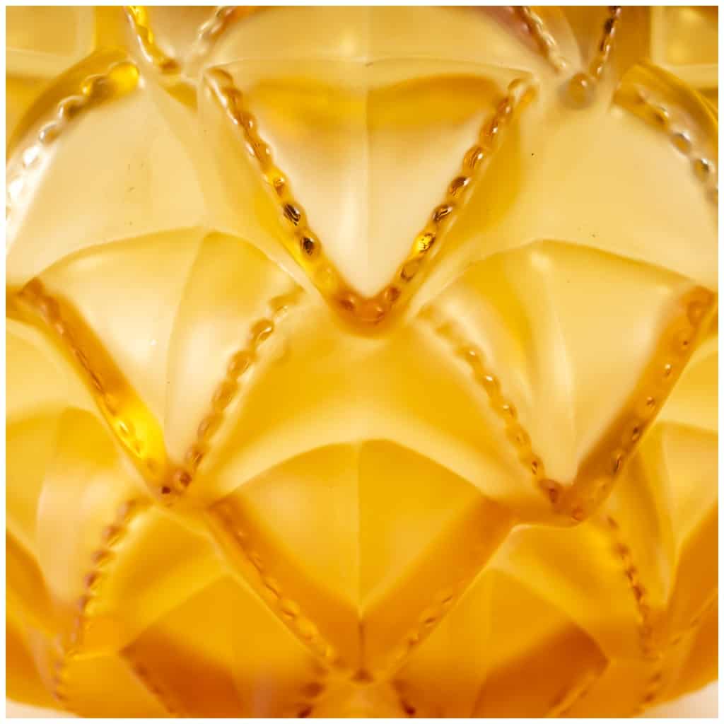 Lalique France – Vase Languedoc Cristal Jaune Ambré 7
