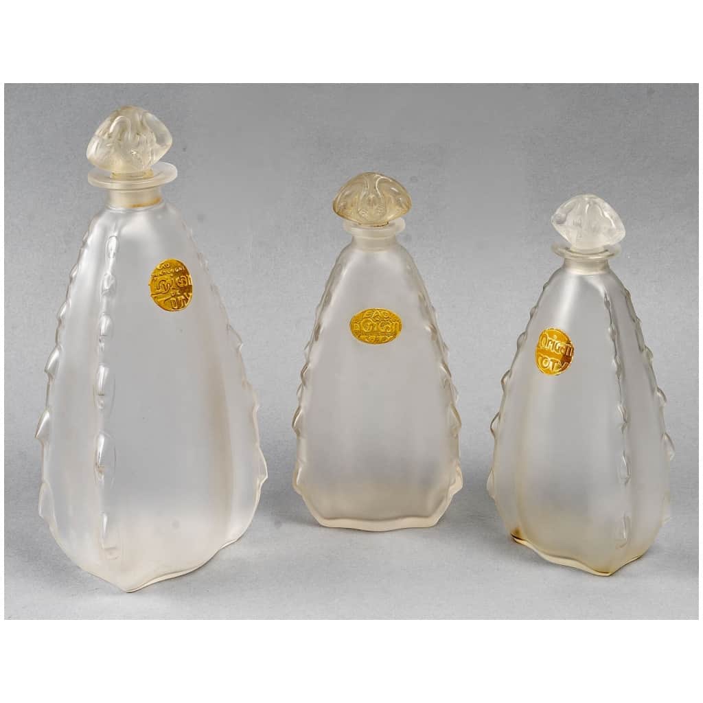 1912 René Lalique – 3 White Glass Oregano Bottles For Coty 4