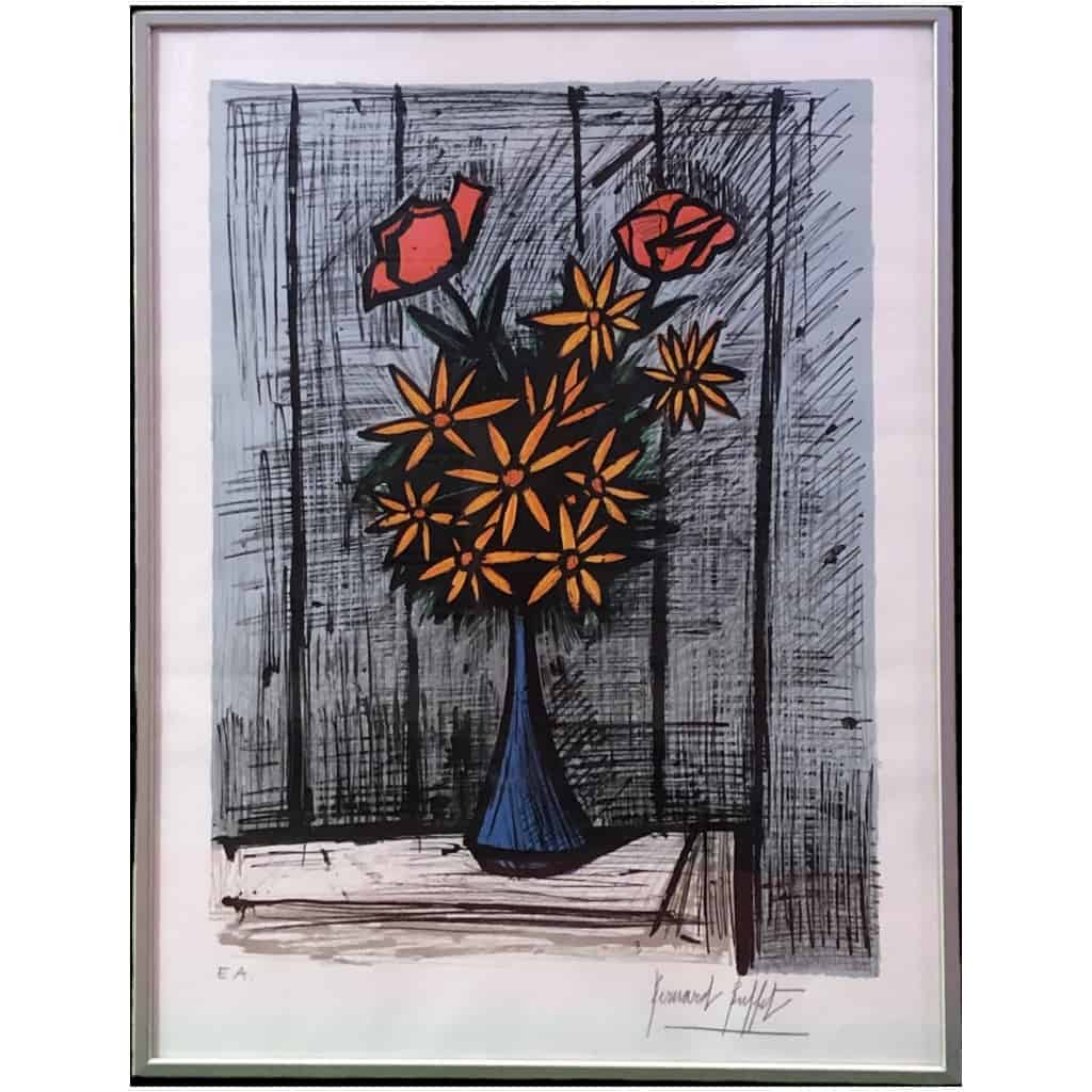Buffet Bernard Still Life With Daisies And Roses Lithograph Colors Justified Certificate 3