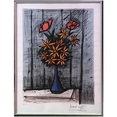 Buffet Bernard Still Life With Daisies And Roses Lithograph Colors Justified Certificate