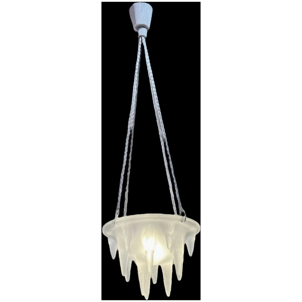 1912 René Lalique – Suspension Lustre Stalactites Verre Blanc 4