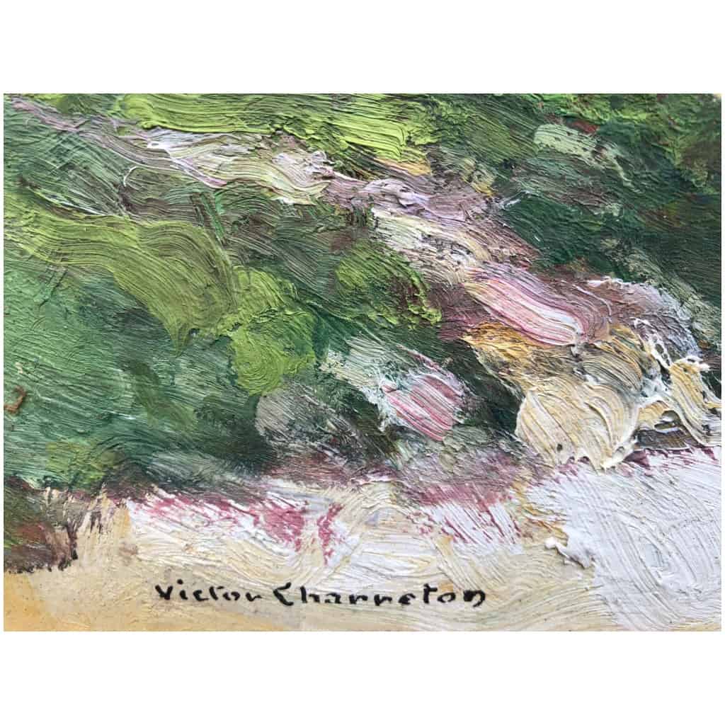 CHARRETON Victor French Painting 20th Century Auvergne Village Oil Signed certificate 7