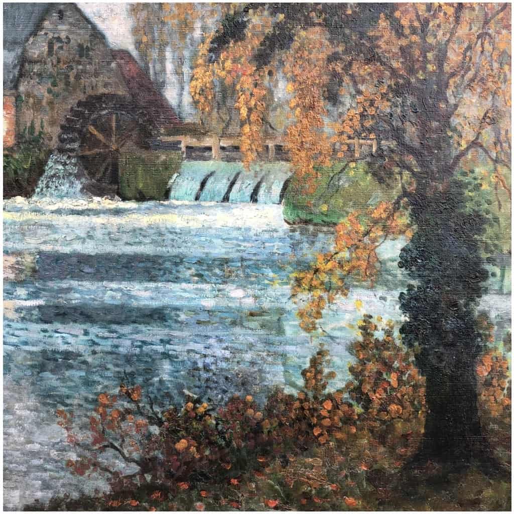 CHIGOT Eugène Tableau Français Le moulin à eau sur la rivière Huile toile signée Certificat 10