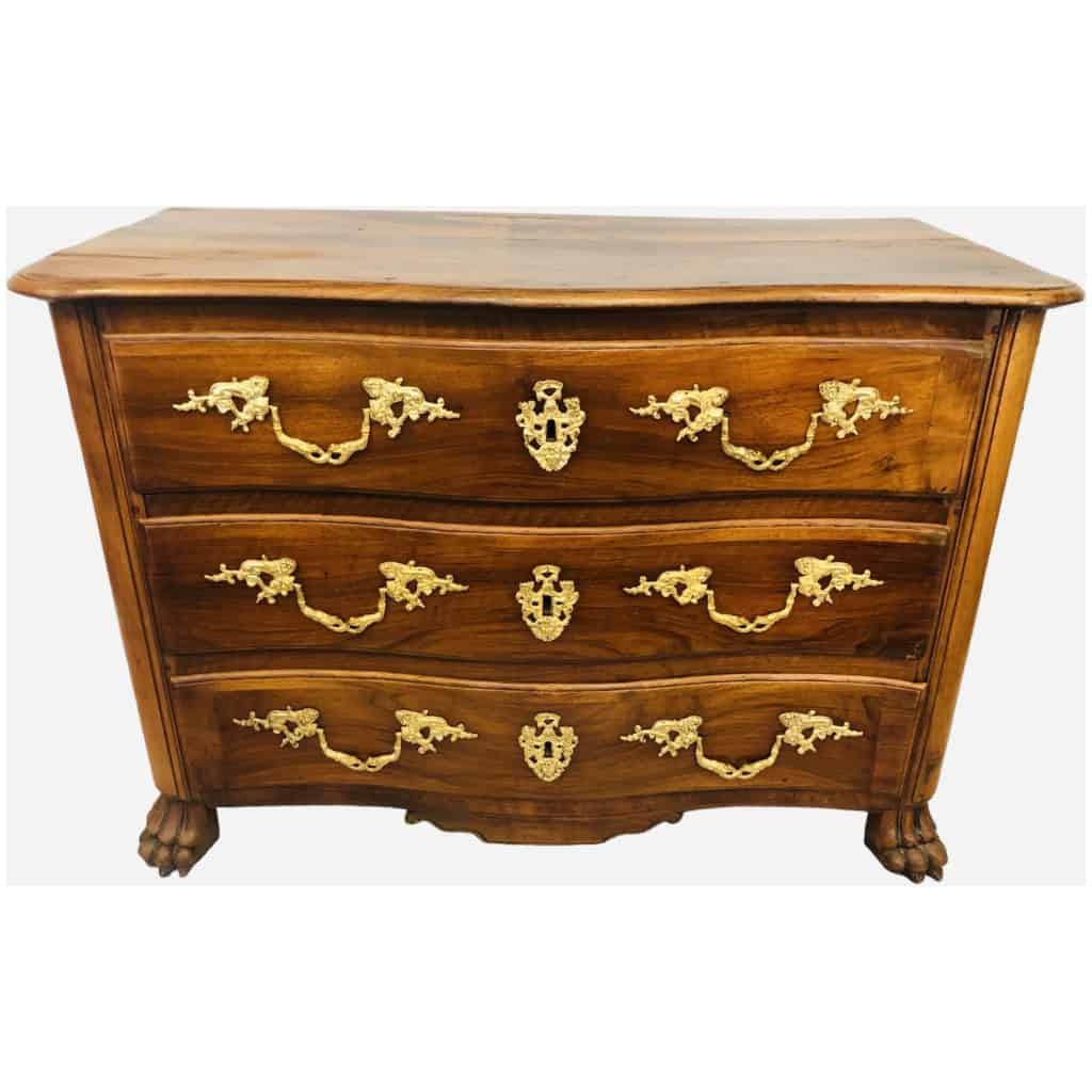 Dauphinoise 18th chest of drawers in solid walnut three bronze drawers with Habsburg arms 3
