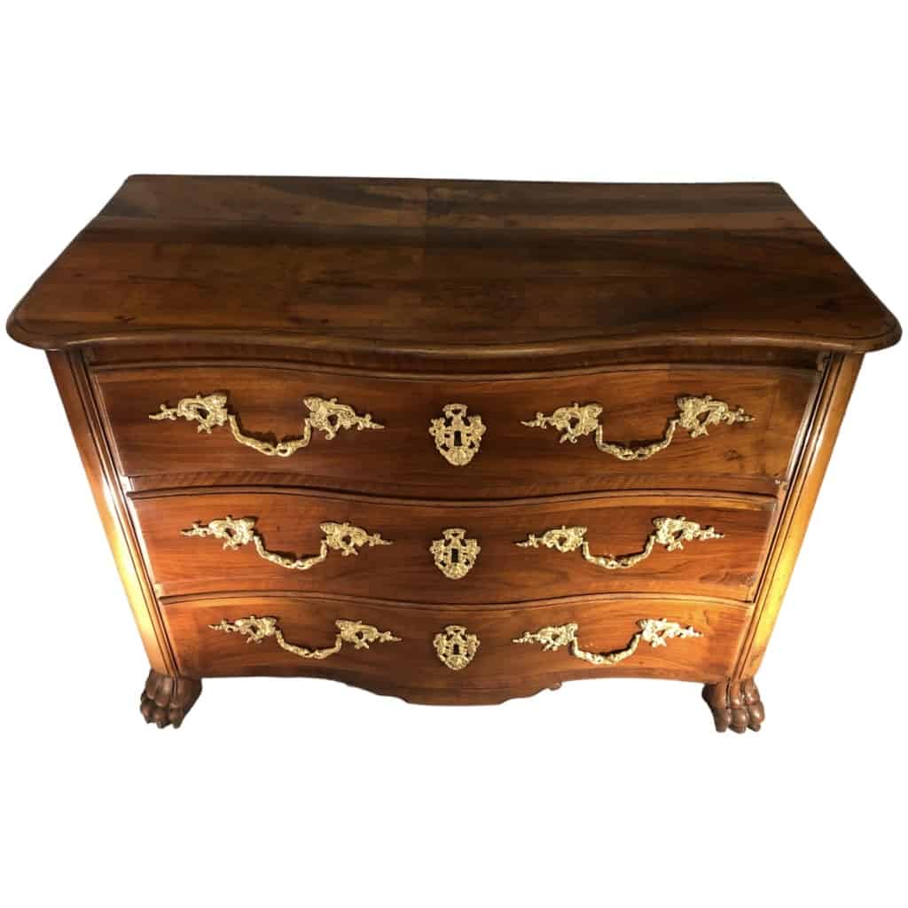 Dauphinoise 18th chest of drawers in solid walnut three bronze drawers with Habsburg arms 7