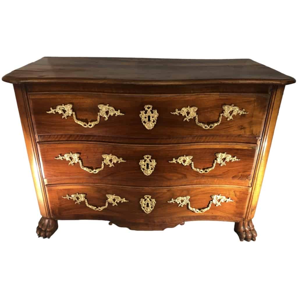 Dauphinoise 18th chest of drawers in solid walnut three bronze drawers with Habsburg arms 6